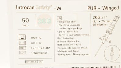 Braun 4253574-02 Safety IV Cath. 20G x 1 inch, 65ml/min (x) - Box of 50